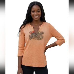 Vintage Gap Jeans 90s Y2k Orange Pink‎ V-neck Ribbed Knit T-shirt Women's Large